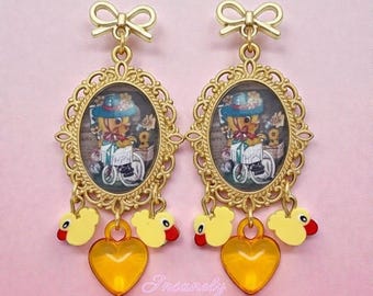 Boucles d'oreilles printemps camée kitschy poussin canard