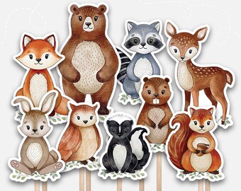 Bosdieren middelpunt afdrukbare bos knipsel Fox Bever Beer taart Topper Woodland Baby douche verjaardagsdecoratie voor kinderen