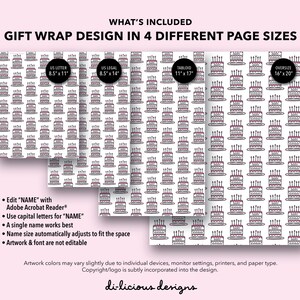 Personalized Birthday Cake Wrapping Paper, Custom Name Birthday Gift Wrap, DIY Printable Gift Wrap, Editable PDF image 3