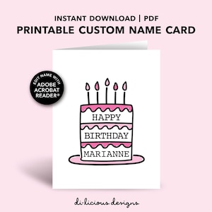 Peut inclure: Carte d'anniversaire imprimable avec un gâteau rose et blanc avec des bougies et le texte "Joyeux anniversaire Marianne".