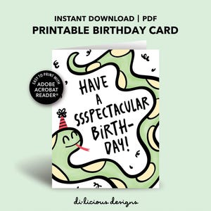 Carte d'anniversaire imprimable | carte d'anniversaire serpent | Passez un anniversaire SPECTACULAIRE | Carte d'anniversaire DIY