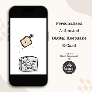 Biglietto d'auguri animato personalizzato / Un brindisi di compleanno per te Biglietto personalizzato / Biglietto d'auguri con nome personalizzato / Divertente gioco di parole su toast / Arte unica nel suo genere
