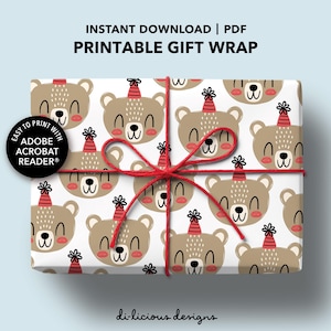 Printable Gift Wrap | Bear Wrapping Paper | Birthday Wrapping Paper | Happy Bear-Day | DIY Gift Wrap