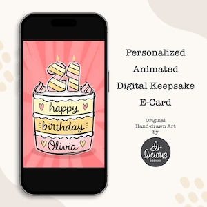 Biglietto di compleanno animato personalizzato, decorazione personalizzata per torta di compleanno carina, biglietto di compleanno personalizzato con nome ed età, disegno unico nel suo genere