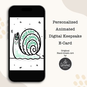 d'anniversaire personnalisée animée avec du retard | Art personnalisé escargot heureux | Carte d'anniversaire avec nom personnalisé | Dessin unique en son genre