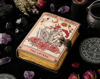The Lovers Tarot Notebook Leather Gothic Spellbook Grimoire Printed Journal Notebook Skull lover Book of shadows Journals gifts for women
