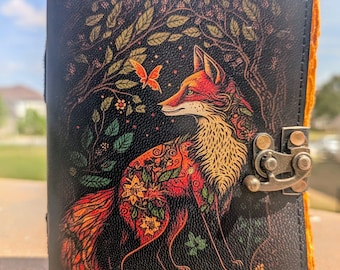 Grimorio de piel de zorro, libro de hechizos de las sombras hecho a mano, diario de papel grueso vintage con hojas desbarbadas, regalo de zorro grimorio para él, regalos de Pascua para ella