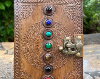 Handmade Leather Journal: Seven Stone Book of Shadows with Lock