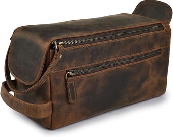 Neceser de piel de búfalo de grano completo: neceser de viaje, regalo para padrinos de boda.