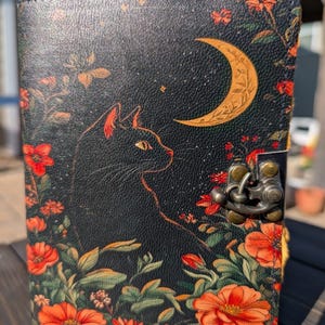 400 Pages Grimoire journal Leather Print celtic cat journal Blank spell book of shadows Leather Gifts For Him sketchbook journal notebook