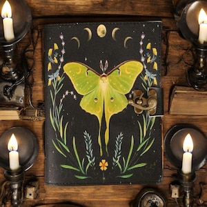 Luna Moth Leather Journal: Blank Spell Book of Shadows, Witchcraft Supplies