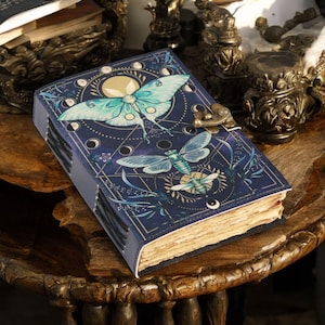 Luna Moth Leather Journal: Blank Spell Book of Shadows, Witchcraft Supplies