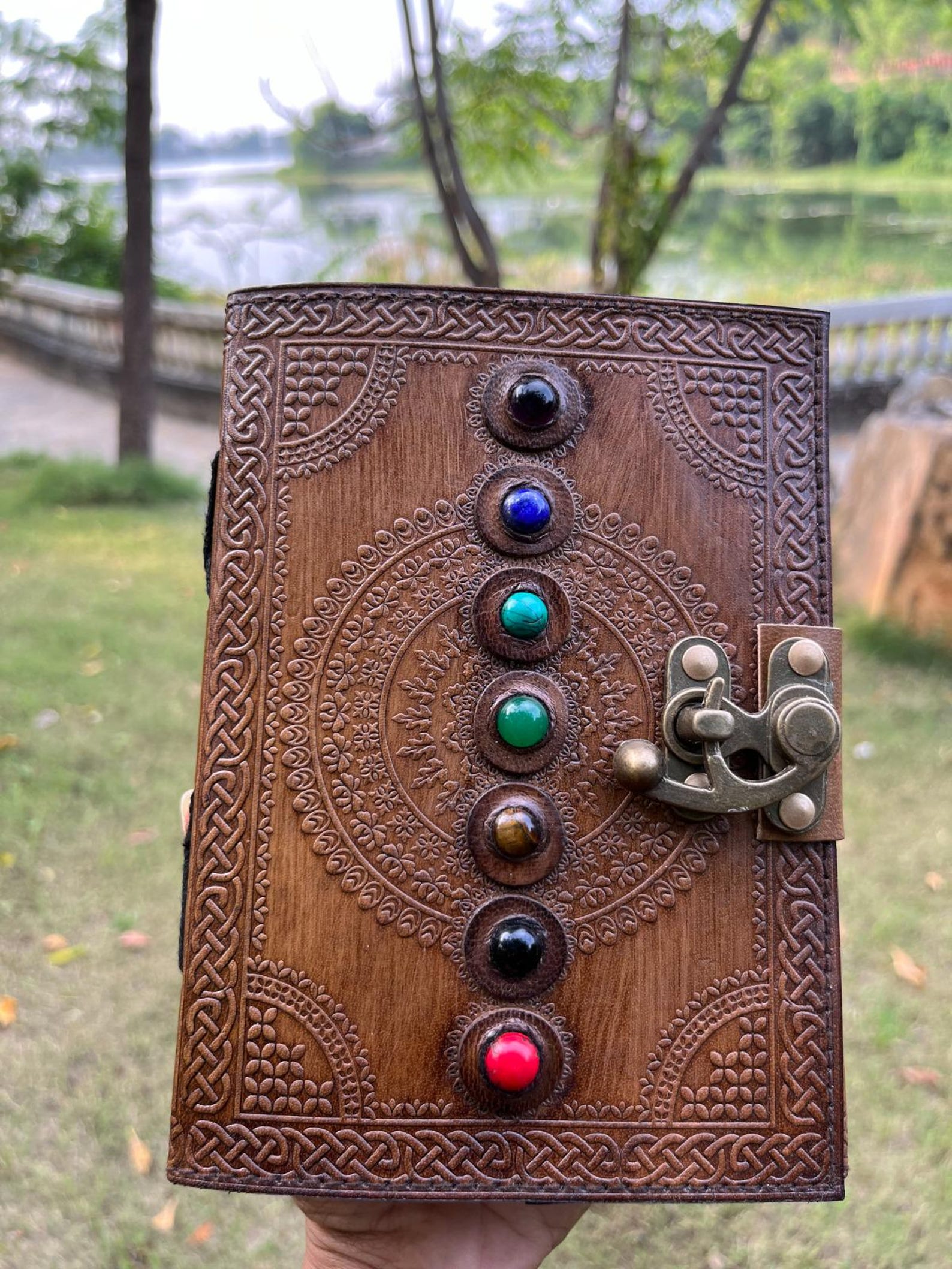 Handmade Leather Journal: Seven Stone Book of Shadows With Lock - Etsy