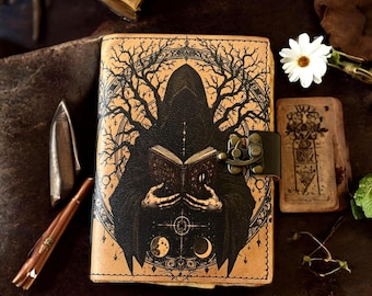 Diario de cuero con cierre de libro de hechizos de las sombras, gótico, hecho a mano, de cuero, para uso en el hogar, para la magia del terror, la brujería antigua, la wicca.