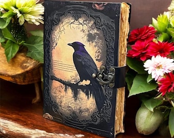 Diario Grimorio de Cuero de Cuervo: Libro de Hechizos Vintage de las Sombras, Brujería, Diario de Cuero de Cuervo, Regalos de Pascua de Cuero, regalos para mujeres.