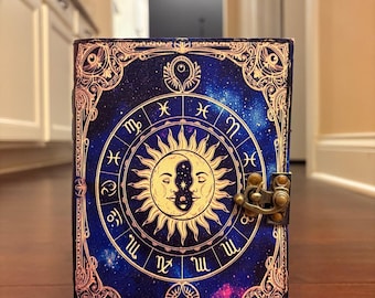 Diario de cuero del zodiaco, diario de brujería, libro de hechizos del zodiaco en blanco, diario de cuero grimorio, regalos para hombres y mujeres, regalos de San Valentín