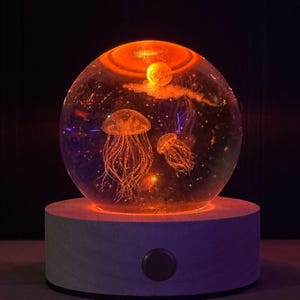 Custom Jellyfish Night Light, 3D Print Moon Night Lamp, Personalized Snow Globe, Cute Home Decor, Crystal Ball Desk Lamp, Custom Baby Gift