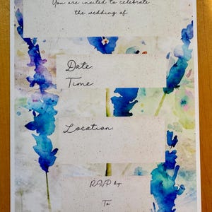Wedding Invitations Evening Invitations and Thank You Post Cards Handmade Original Watercolour Lavender Art Print With Envelopes