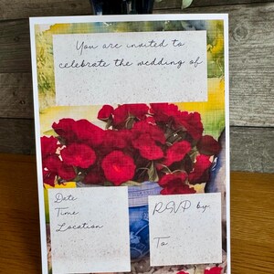 Trouwkaarten Avonduitnodigingen en bedankkaarten Handgemaakte originele aquarelbloemen in vaas Kunstafdruk met enveloppen