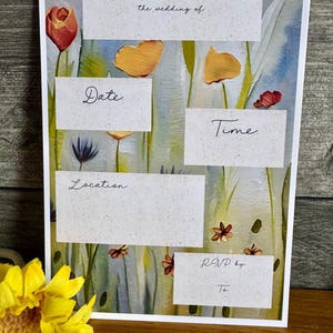 Trouwkaarten Avonduitnodigingen en bedankkaarten Handgemaakt origineel olieverfschilderij Wilde bloemenschilderij met enveloppen