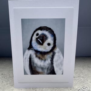 Kerstkaart pinguïn handgemaakte pastelprint origineel ontwerp - A5-formaat