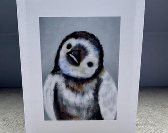 Biglietto di Natale con pinguino, stampa pastello fatta a mano, design originale - formato A5