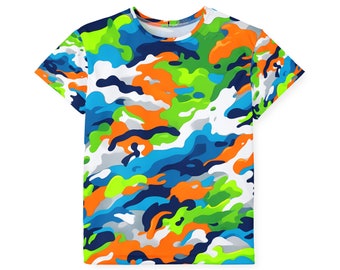 Kids Youth Dry Fit T-Shirt 100% Polyester Quick Dry Sports Performance Jersey - Crazy Design - Camo