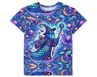 Kids Youth Dry Fit T-Shirt 100% Polyester Quick Dry Sports Performance Jersey - Crazy Design - Fish Wizard