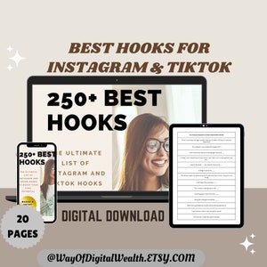 250+ Hooks for Instagram & Tiktok eBook with Master Resell Rights, Private Label Rights, MRR PLR Digital Products Social Media Hooks + Reels