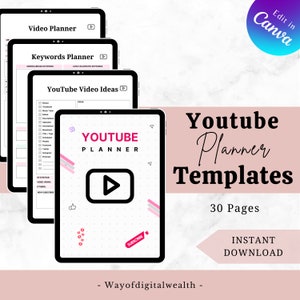 Youtube Planner, Youtube Content Calendar, Social Media Keyword Planner, Printable Vlog Checklist, You Tube Template, Tracker, Vlog Planner