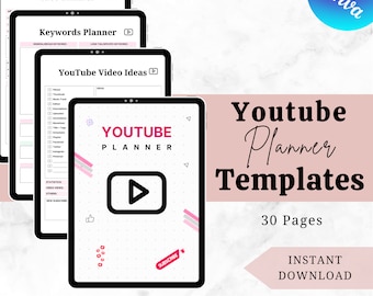 Youtube Planner, Youtube Content Calendar, Social Media Keyword Planner, Printable Vlog Checklist, You Tube Template, Tracker, Vlog Planner
