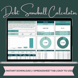 Hoja de cálculo de Google Sheets de bola de nieve de deuda, rastreador de pago de deuda, calculadora de bola de nieve de deuda, pago de deuda de vivienda, pago de tarjeta de crédito, préstamo estudiantil