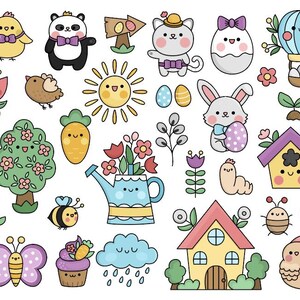 Pack d'autocollants mignons de printemps | Lapin de Pâques, poussins et fleurs | Stickers pastel pour ordinateurs portables et scrapbooks