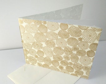 Blank greeting card | Recycled cotton rag | Silk screened washi | Chiyogami | Deckled Edge | Eco friendly card | Gold chrysanthemums