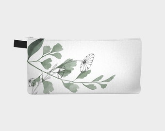 Cotton Pencil Case | Pouch | Digital design | Watercolour | Floral Moss |