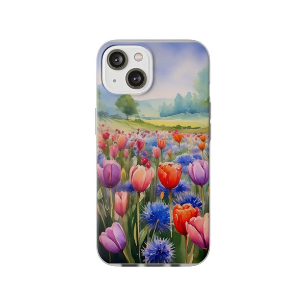 Flexi Cases. Springtime field of tulips in a water color design