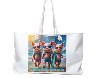 Large Cotton Bag, Animals, Beach, Coastal, Weekender Bag - Fun at the beach