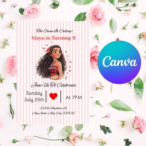 Moana Birthday Invitation Digital | Editable Island Party Invite | Tropical Girl Birthday | Printable Ocean Theme Invitation