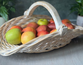 Auténtica Cesta de Mimbre Artesanal Italiana: Boho Chic con Mango de Madera / Estilo Costero para los amantes de la Playa