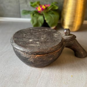 Vintage Hand Carved Wooden Spice Holder | Rustic Salt Cellar with Lid | Tribal Kitchen Decor