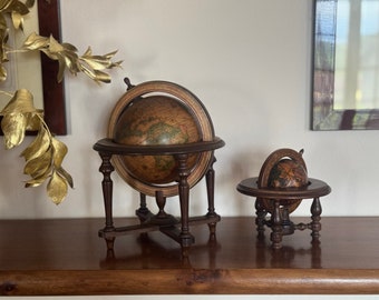Vintage Italian Antique Wooden Globes Set - Old World Charm & Elegance for Home Décor