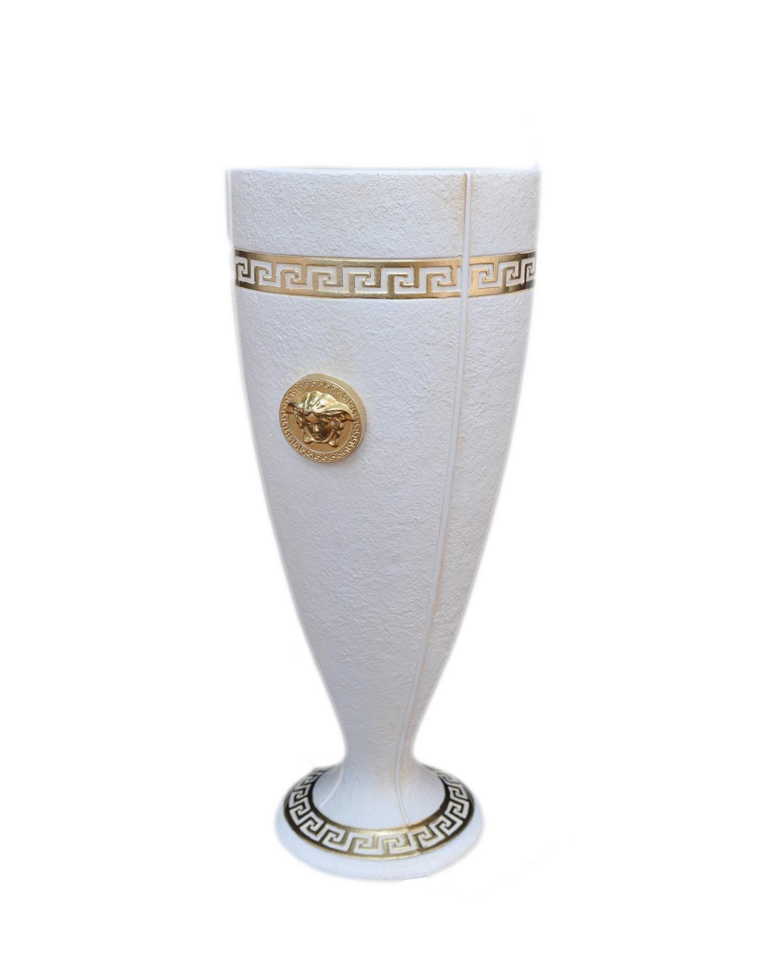 ギリシャ風のエレガントな白い花瓶、金色の装飾付き、高さ0.65m