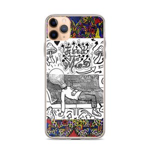 May include: Clear phone case with a colorful, psychedelic design. The case features a black and white illustration of a person with a lightbulb head, lounging on a couch, with the words "Feed the Mind". The case has a clear border.