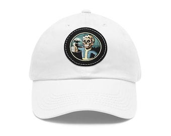 Ghoulified Vault Boy Hat with Leather Patch, Ghoul Hat, Fallout Hat