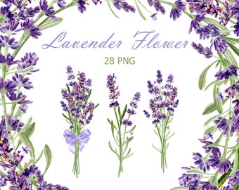 Lavender clipart. Watercolor flowers PNG. Digital floral frame, border, wreath. Provence illustration for Wedding invitation, card 003