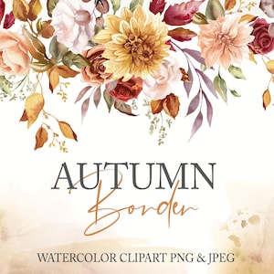 Clipart bordure florale d'automne. Aquarelle en terre cuite de fleurs d'automne PNG. Dahlia, roses bordeaux et feuillage d'eucalyptus. Fond élégant 012