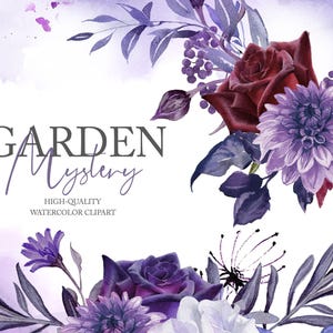 Halloween Blumen Clipart, Aquarell Gothic Blumen PNG, Dunkelrote Rose PNG, Lila Blumen, Horror Rahmen Digital