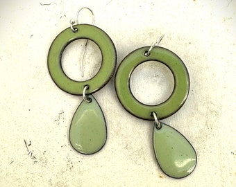 Halo Drop Enamel Earrings in Green