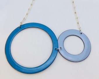 Dual Enameled Washer Statement Necklace in Blues