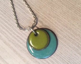 Torch Enamel Double Pendant in Aqua and Bitter Green